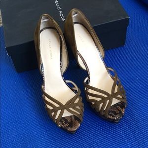Olive/snakeskin suede platform sandals (with box)